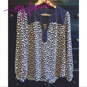 NYDJ Blue & White Heart Print Blouse